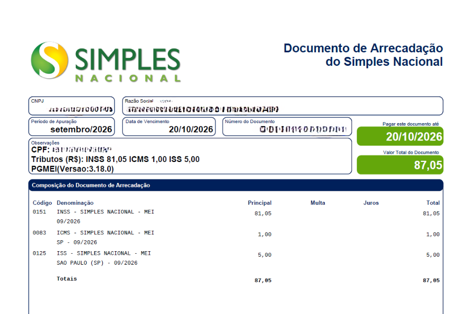 Exemplo de DAS MEI